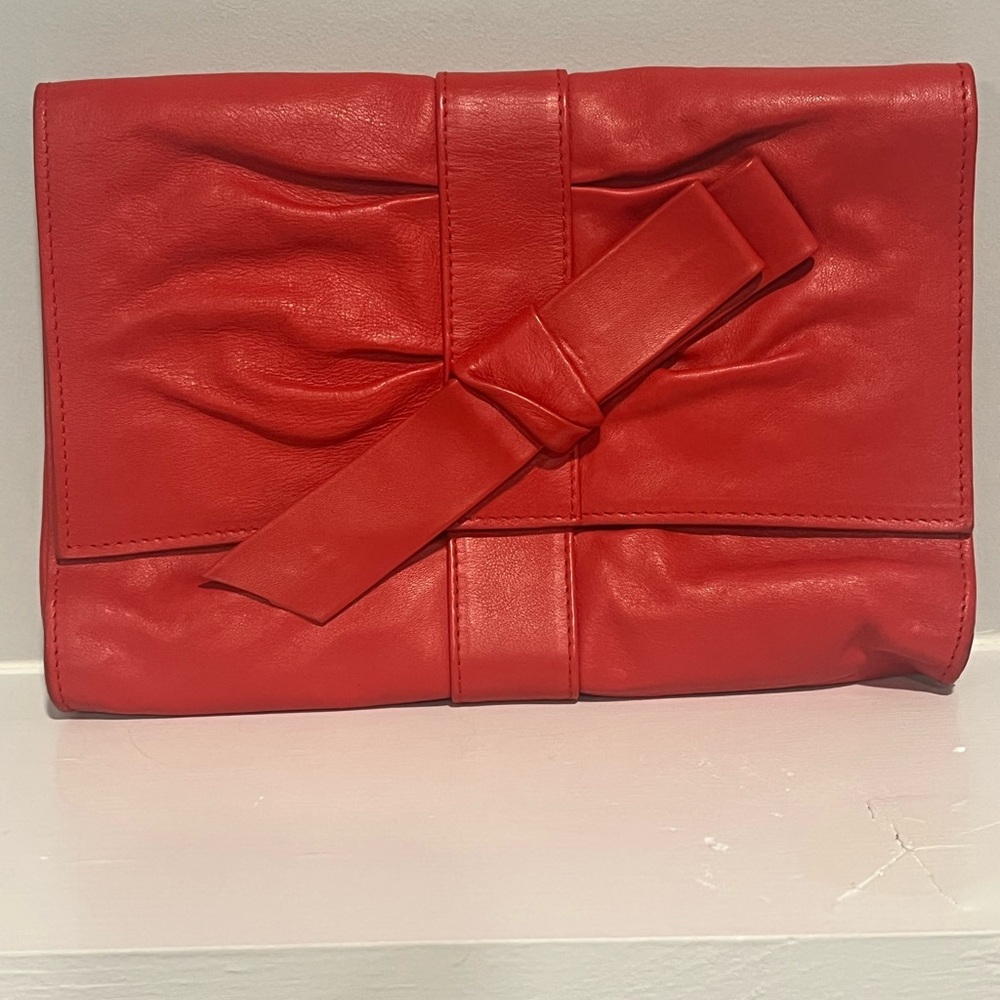 Vintage Furla Leather Clutch with Chain Strap – Red
